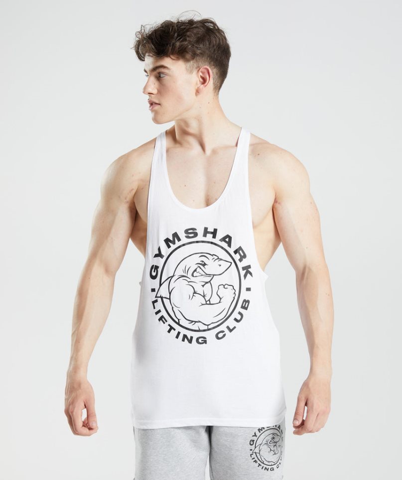 Men\'s Gymshark Legacy Stringer Tanks White | NZ 9RTJHG